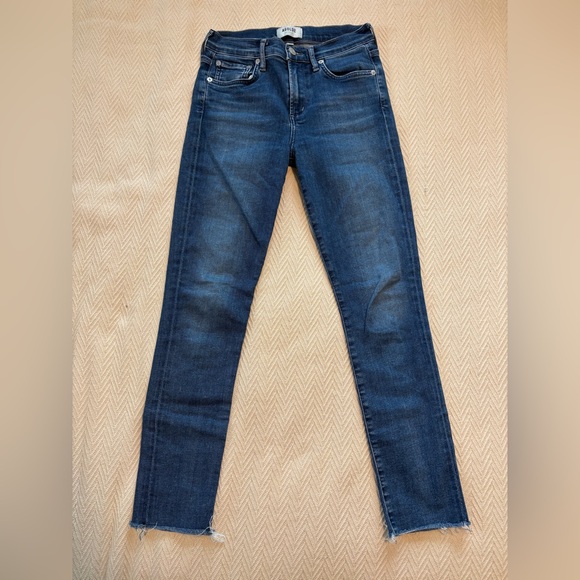 AGOLDE Sophie Skinny Crop Denim Jeans Medium Wash Womens Size 25 Raw‎ Hem Blue - Picture 1 of 10